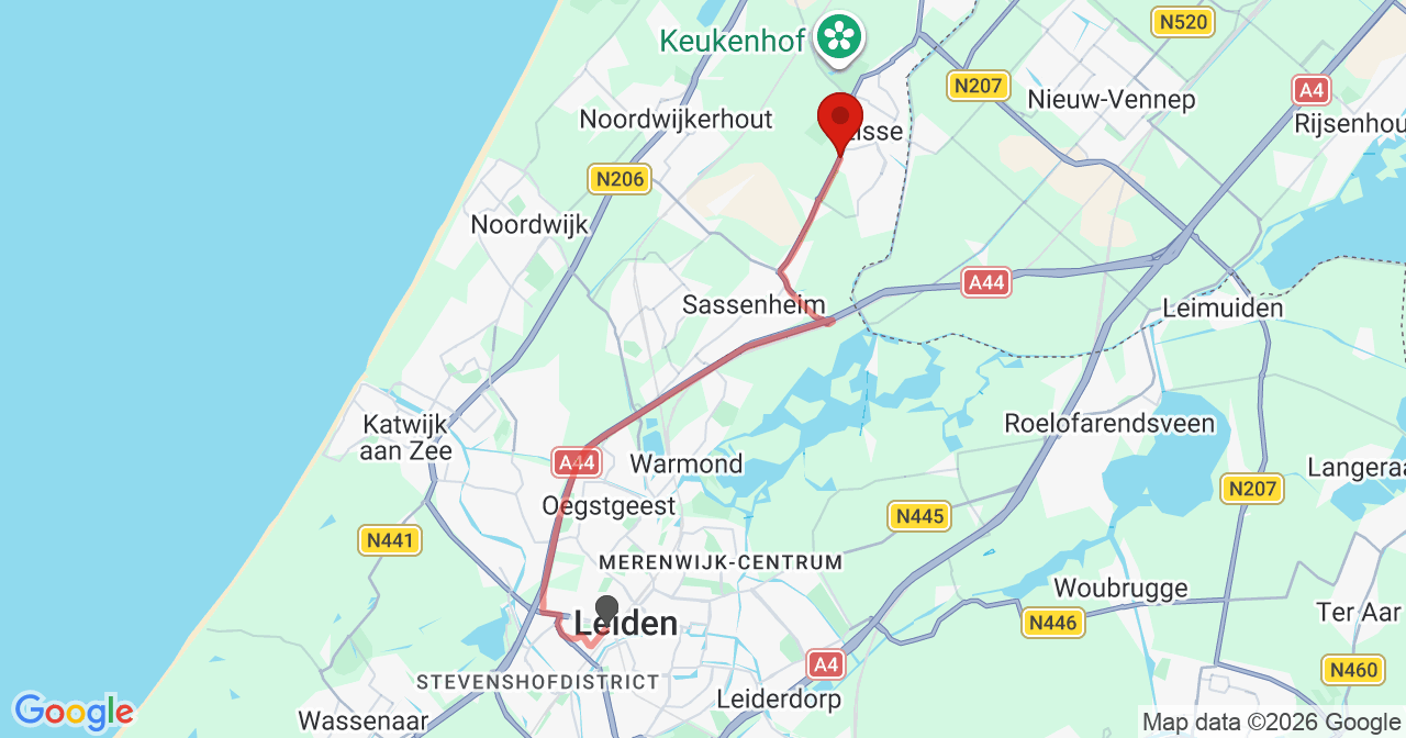 Kaart van het incident in Lisse met de aanrijroutes van de gealarmeerde eenheden