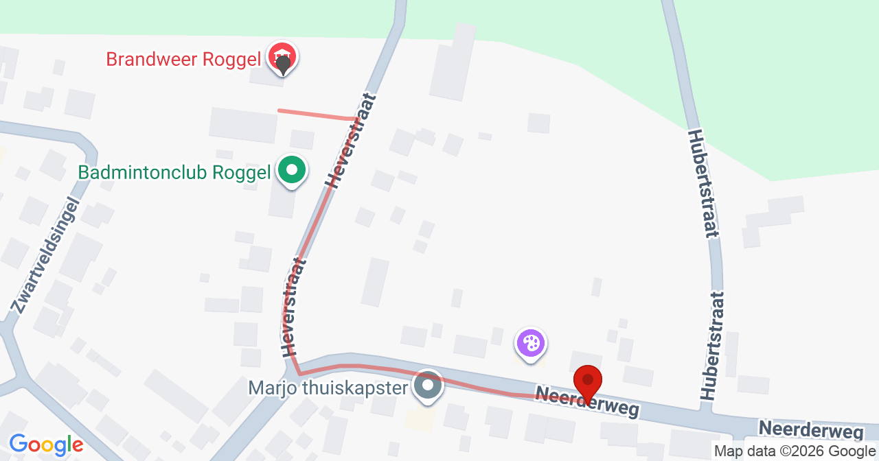 Kaart van het incident in Roggel met berekende routes vanaf gealarmeerde posten