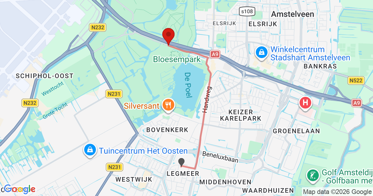Kaart van het incident in Amstelveen met berekende routes vanaf gealarmeerde posten