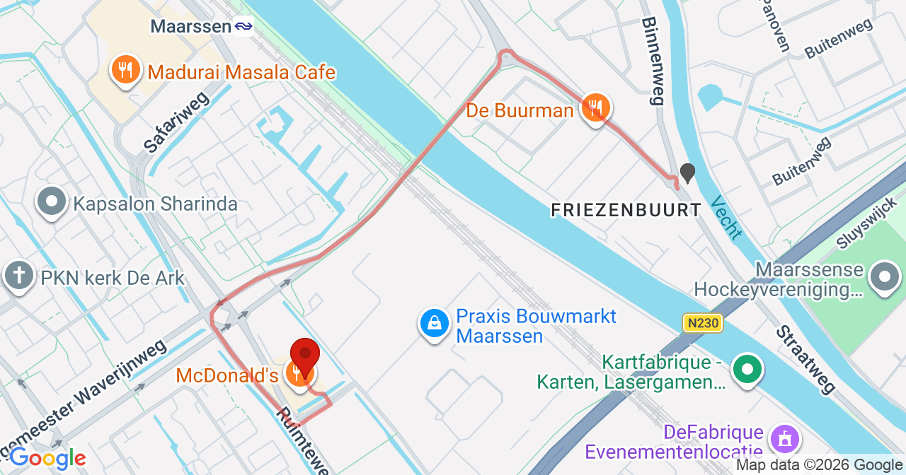 Kaart van het incident in Maarssen met de aanrijroutes van de gealarmeerde eenheden