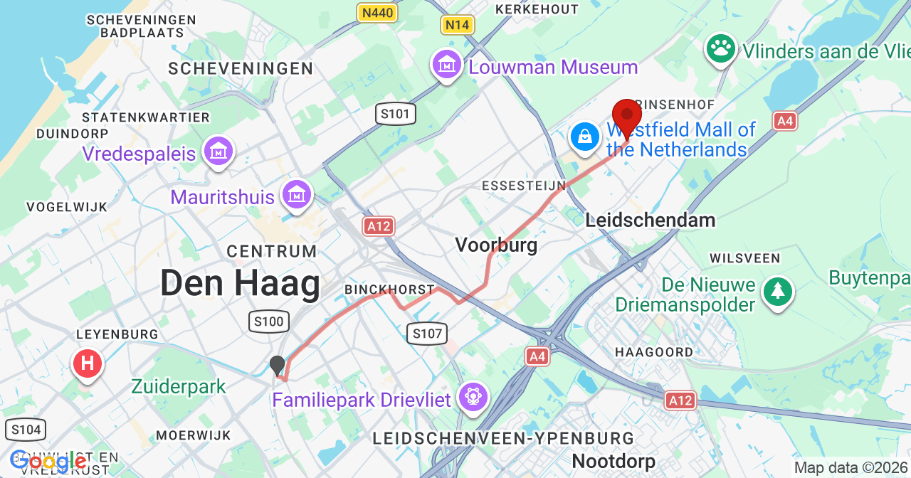 Kaart van het incident in Leidschendam met de aanrijroutes van de gealarmeerde eenheden