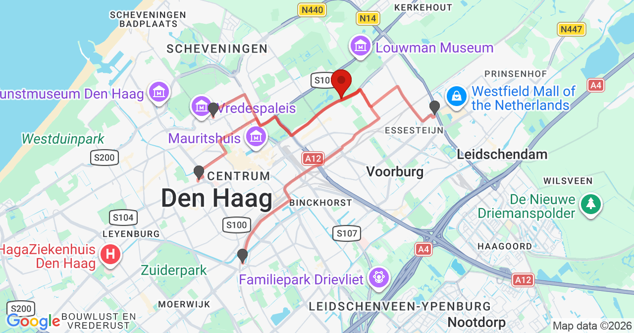 Kaart van het incident in 's-Gravenhage met de aanrijroutes van de gealarmeerde eenheden