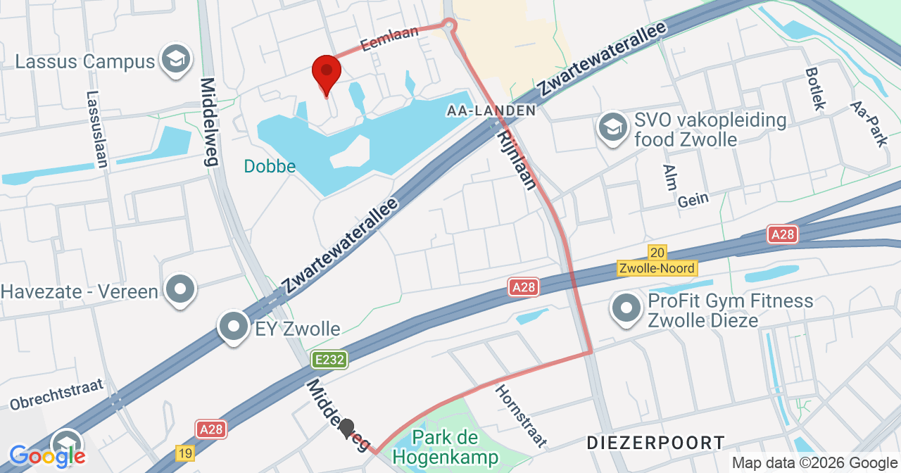 Kaart van het incident in Zwolle met berekende routes vanaf gealarmeerde posten