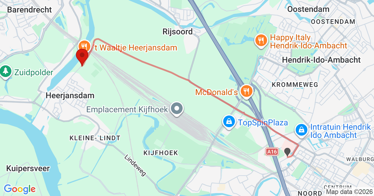 Kaart van het incident in Heerjansdam met de aanrijroutes van de gealarmeerde eenheden