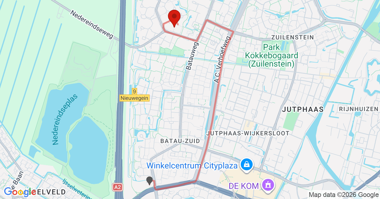 Kaart van het incident in Nieuwegein met de aanrijroutes van de gealarmeerde eenheden