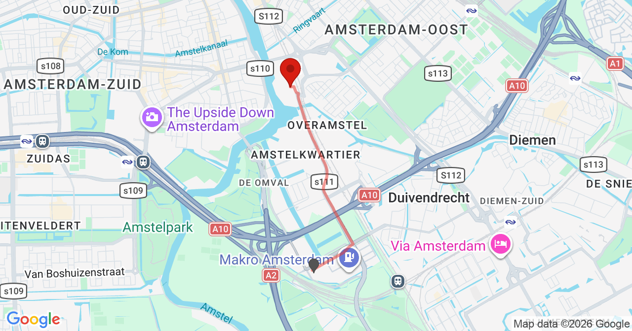 Kaart van het incident in Amsterdam met de aanrijroutes van de gealarmeerde eenheden