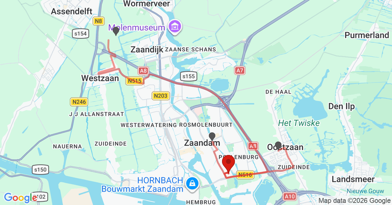 Kaart van het incident in Zaandam met de aanrijroutes van de gealarmeerde eenheden
