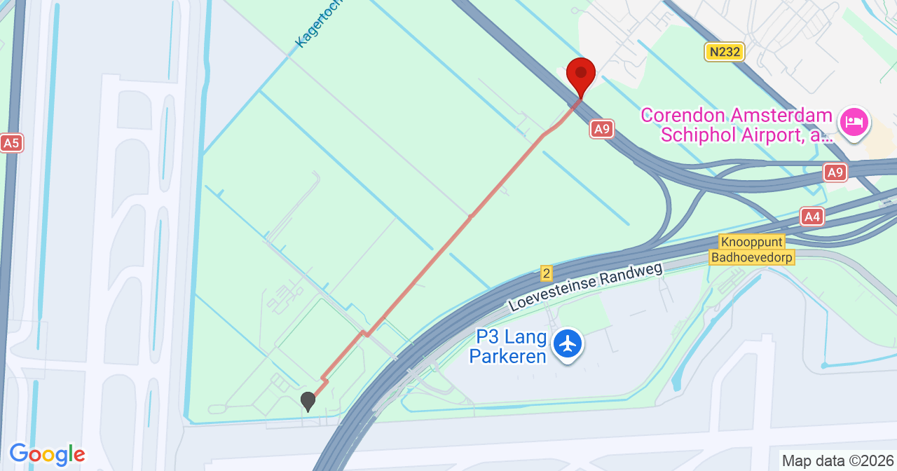 Kaart van het incident in Badhoevedorp met berekende routes vanaf gealarmeerde posten
