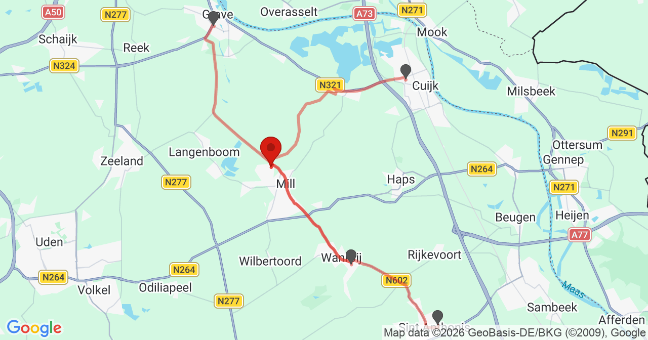 Kaart van het incident in Mill met de aanrijroutes van de gealarmeerde eenheden