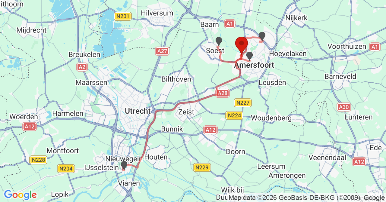 Kaart van het incident in Amersfoort met de aanrijroutes van de gealarmeerde eenheden
