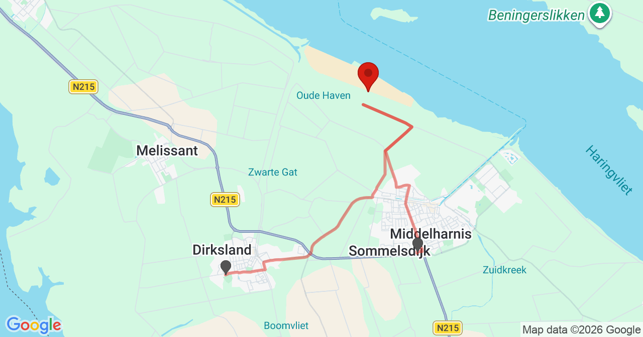 Kaart van het incident in Sommelsdijk met de aanrijroutes van de gealarmeerde eenheden