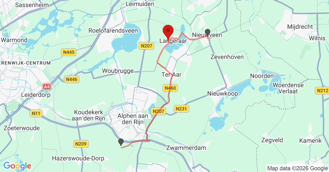 Kaart van het incident in Ter Aar met de aanrijroutes van de gealarmeerde eenheden