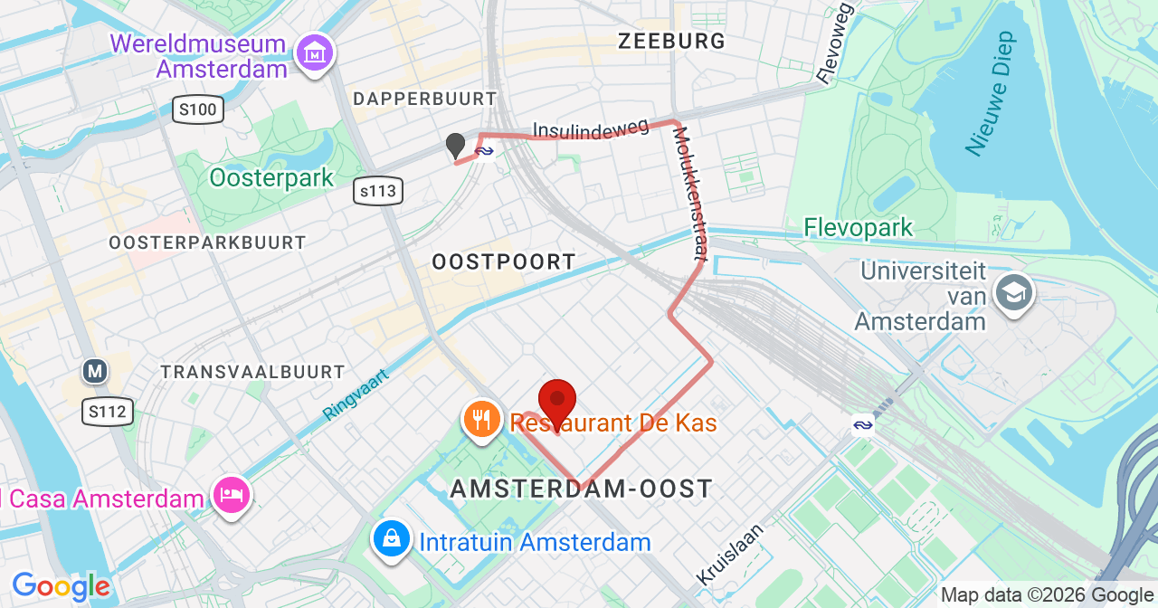 Kaart van het incident in Amsterdam met berekende routes vanaf gealarmeerde posten