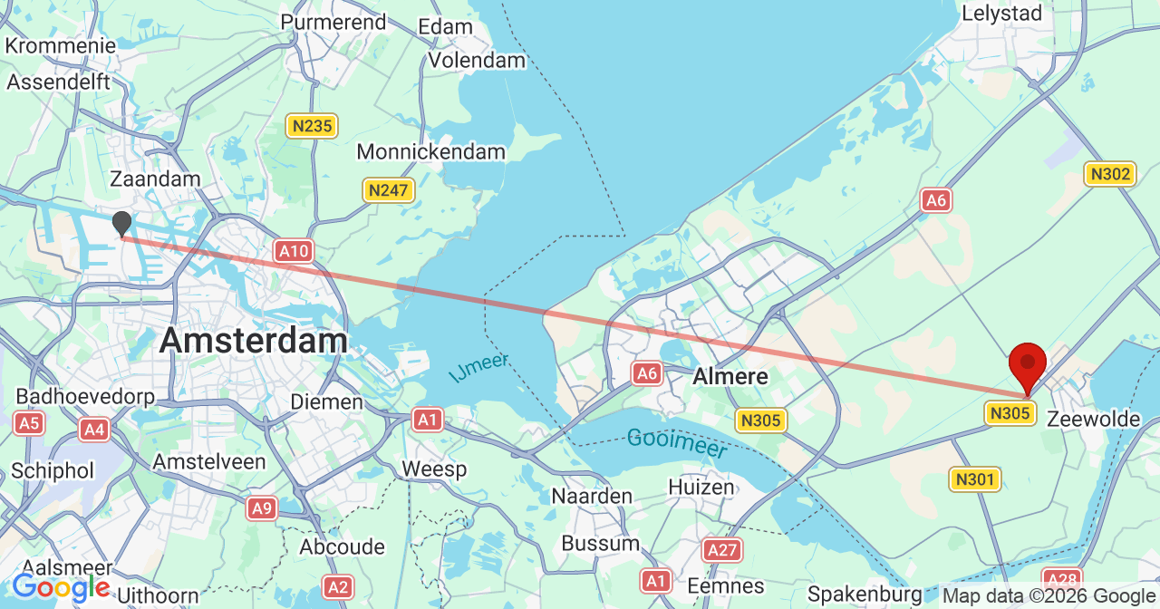 Kaart van het incident in Zeewolde met de aanrijroutes van de gealarmeerde eenheden