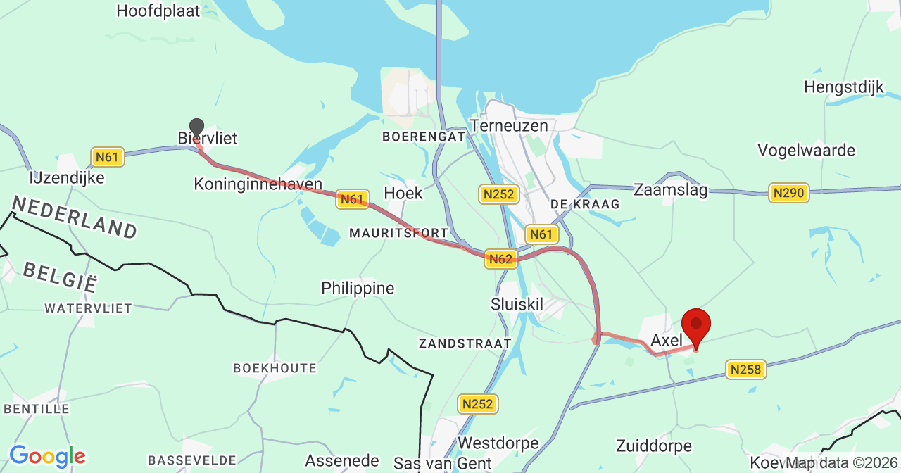 Kaart van het incident in Axel met berekende routes vanaf gealarmeerde posten