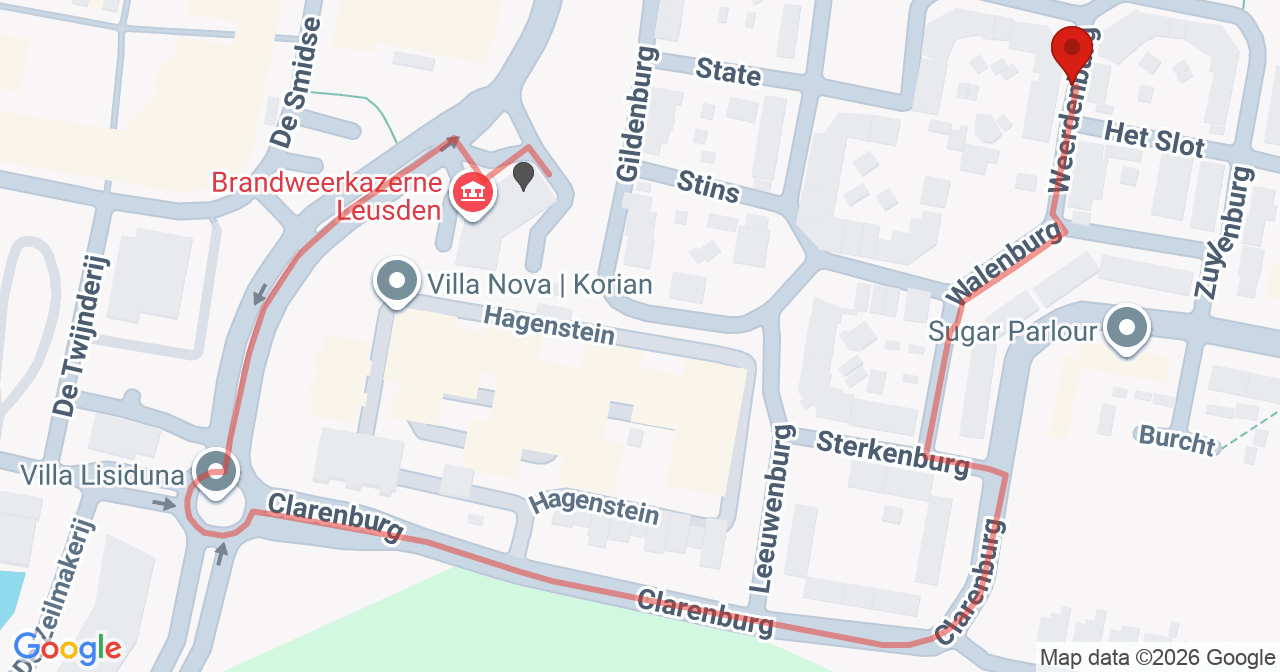 Kaart van het incident in Leusden met de aanrijroutes van de gealarmeerde eenheden