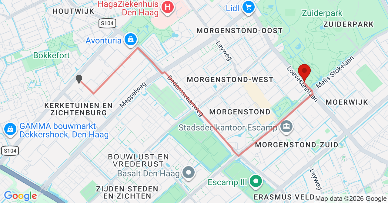 Kaart van het incident in 's-Gravenhage met de aanrijroutes van de gealarmeerde eenheden