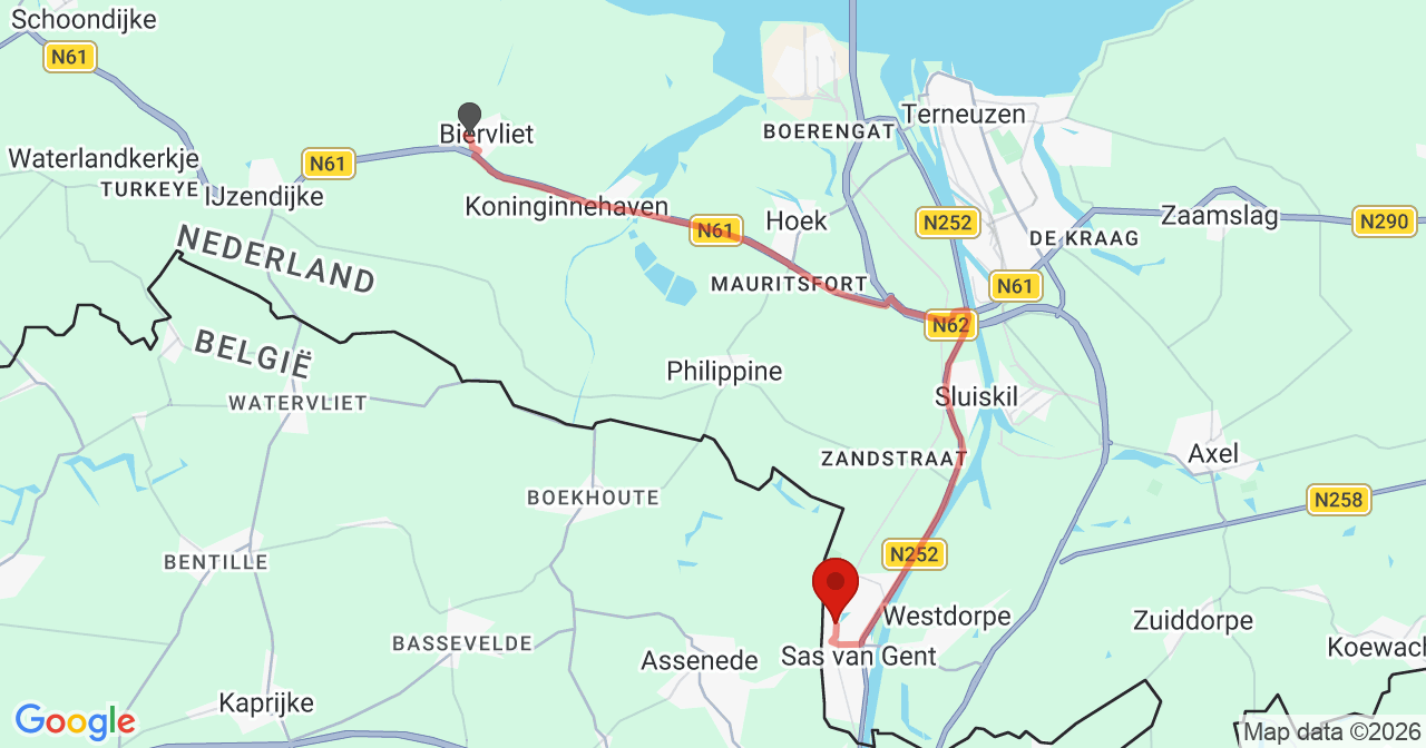 Kaart van het incident in Sas van Gent met berekende routes vanaf gealarmeerde posten