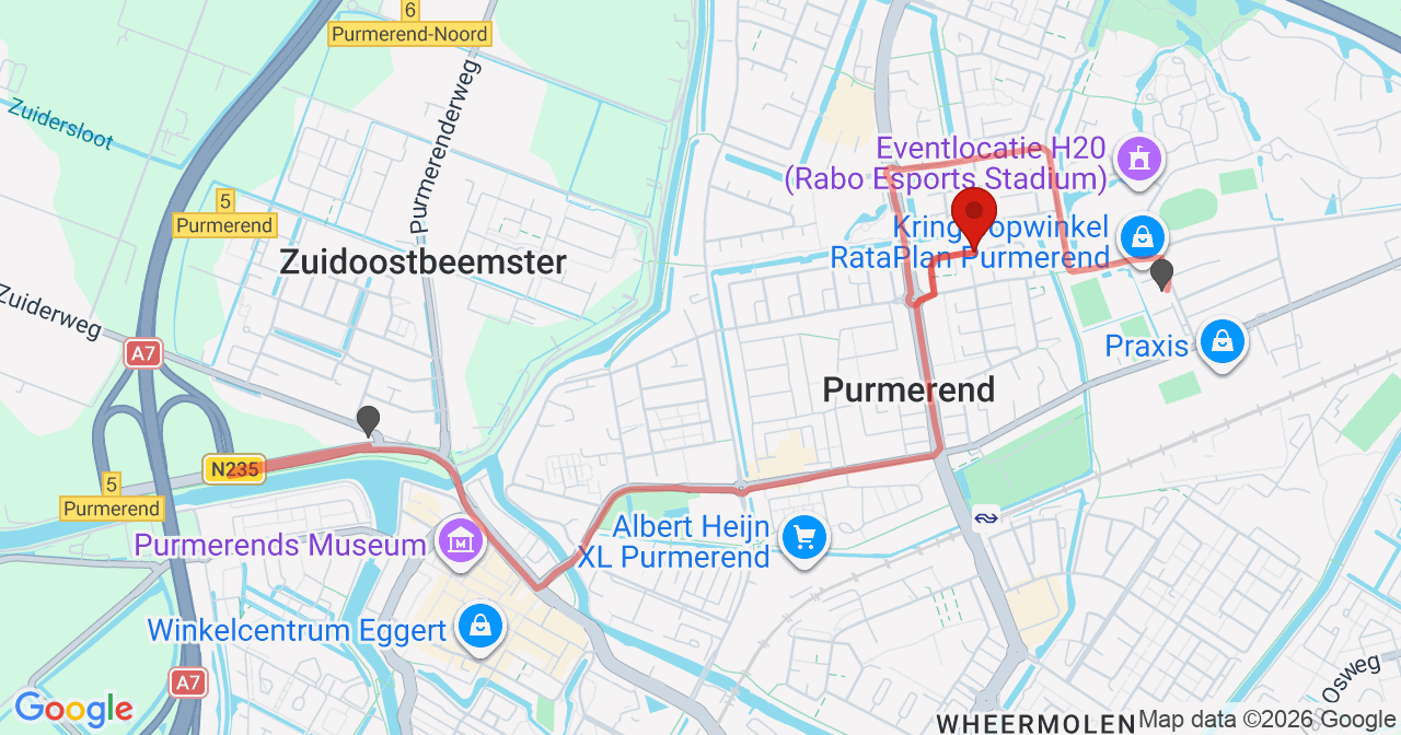 Kaart van het incident in Purmerend met de aanrijroutes van de gealarmeerde eenheden