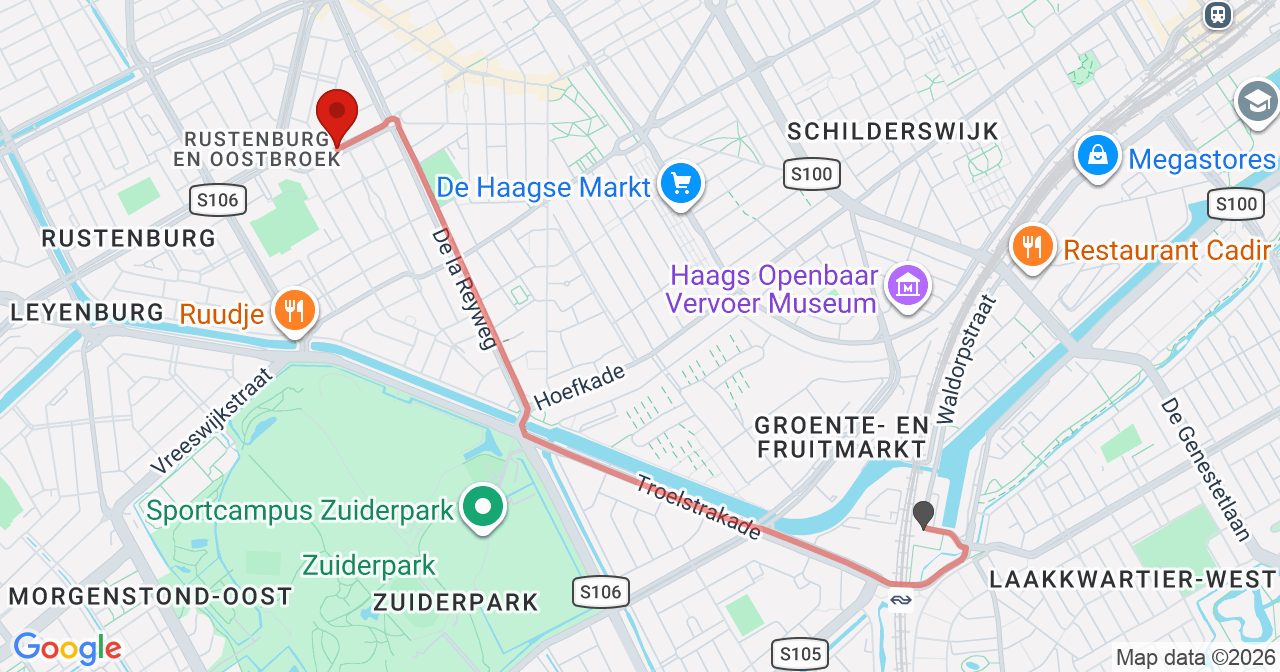 Kaart van het incident in 's-Gravenhage met de aanrijroutes van de gealarmeerde eenheden