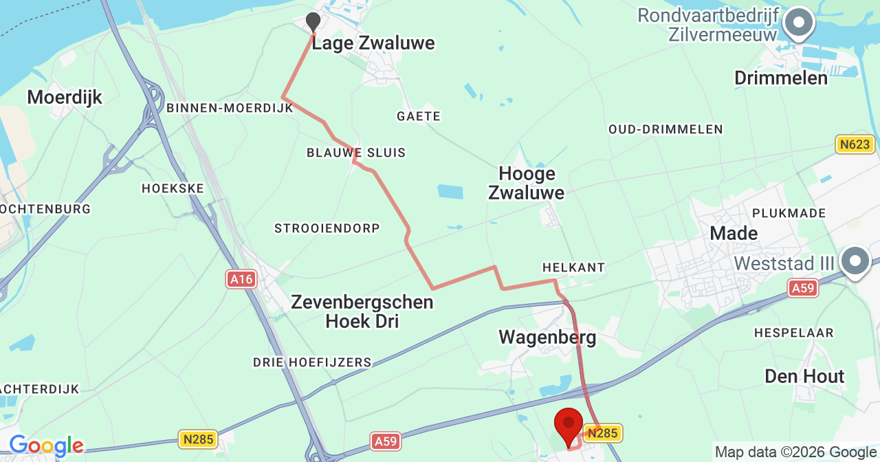 Kaart van het incident in Terheijden met berekende routes vanaf gealarmeerde posten