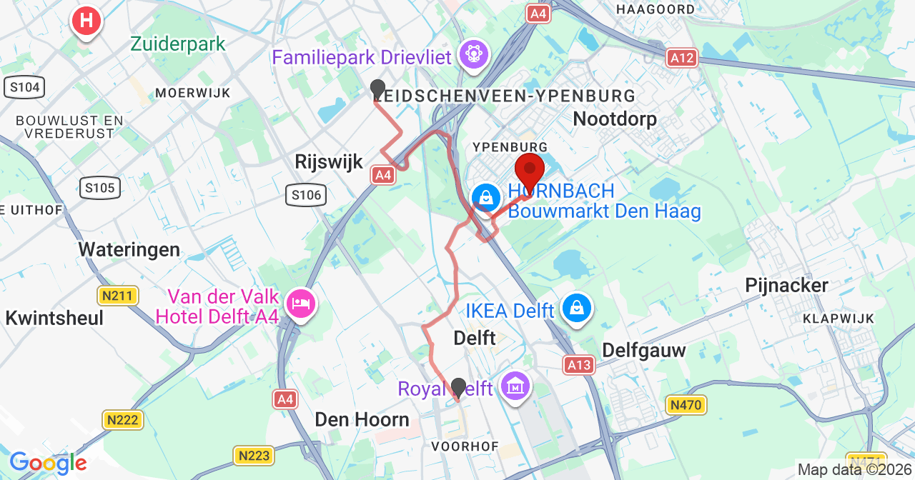 Kaart van het incident in 's-Gravenhage met de aanrijroutes van de gealarmeerde eenheden