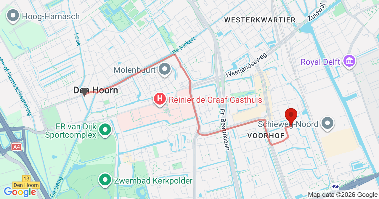 Kaart van het incident in Delft met de aanrijroutes van de gealarmeerde eenheden