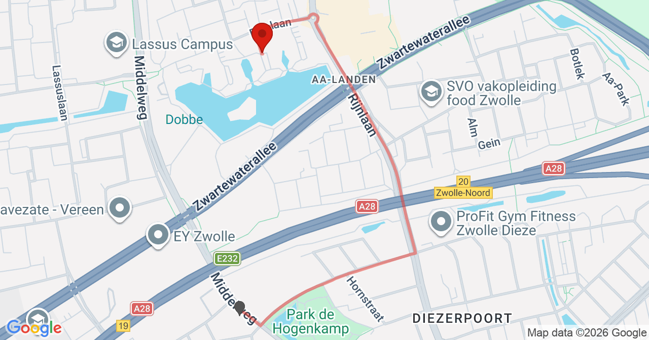 Kaart van het incident in Zwolle met berekende routes vanaf gealarmeerde posten