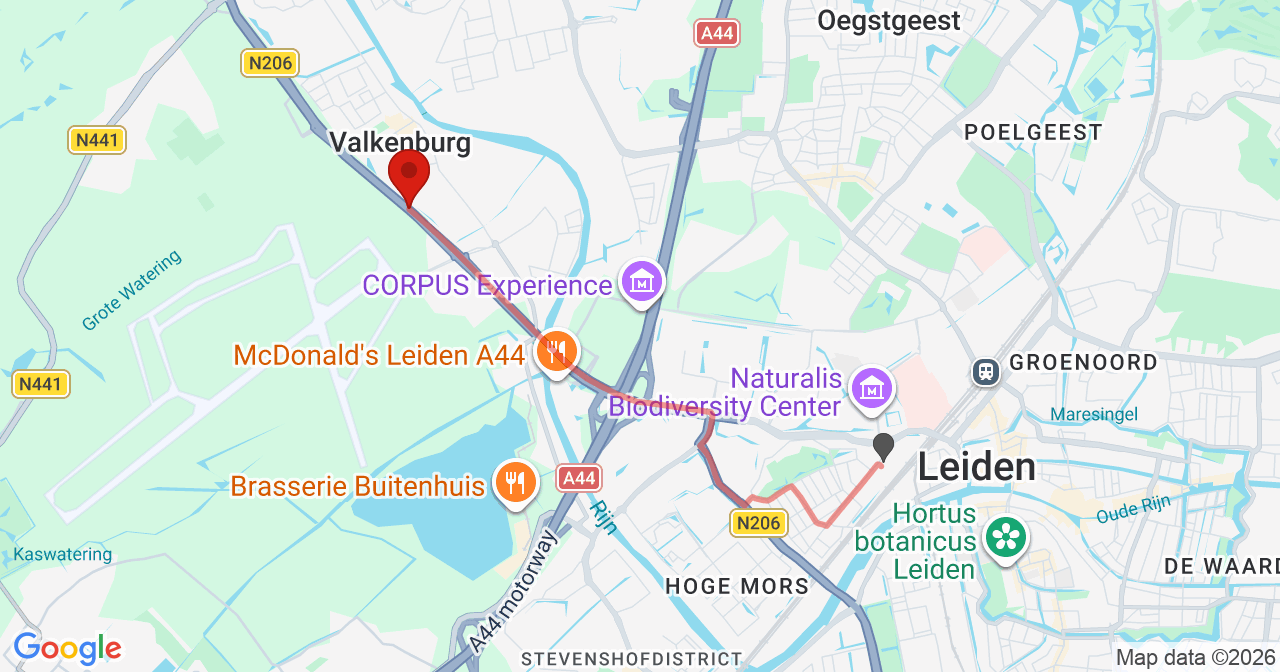 Kaart van het incident in Valkenburg met de aanrijroutes van de gealarmeerde eenheden