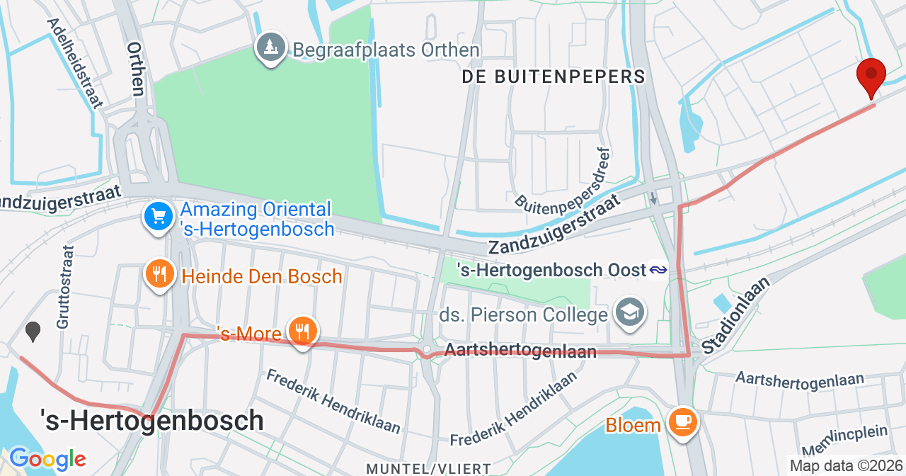 Kaart van het incident in 's-Hertogenbosch met de aanrijroutes van de gealarmeerde eenheden