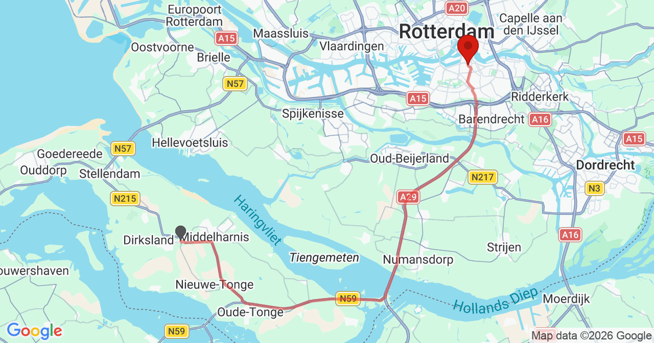 Kaart van het incident in Rotterdam met berekende routes vanaf gealarmeerde posten
