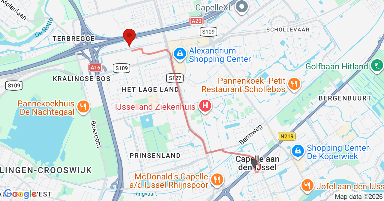 Kaart van het incident in Rotterdam met de aanrijroutes van de gealarmeerde eenheden