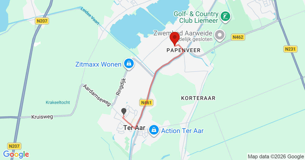 Kaart van het incident in Ter Aar met berekende routes vanaf gealarmeerde posten