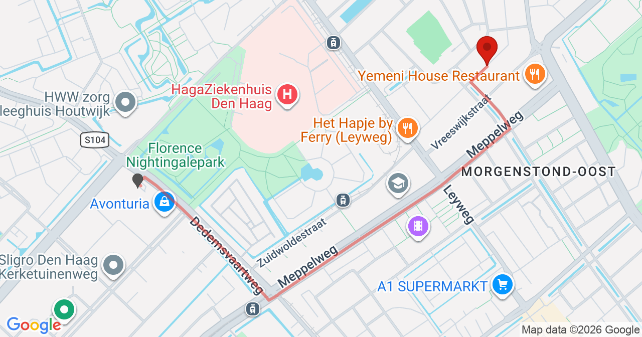Kaart van het incident in 's-Gravenhage met de aanrijroutes van de gealarmeerde eenheden