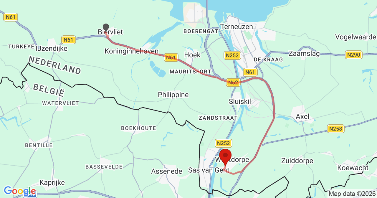 Kaart van het incident in Westdorpe met berekende routes vanaf gealarmeerde posten