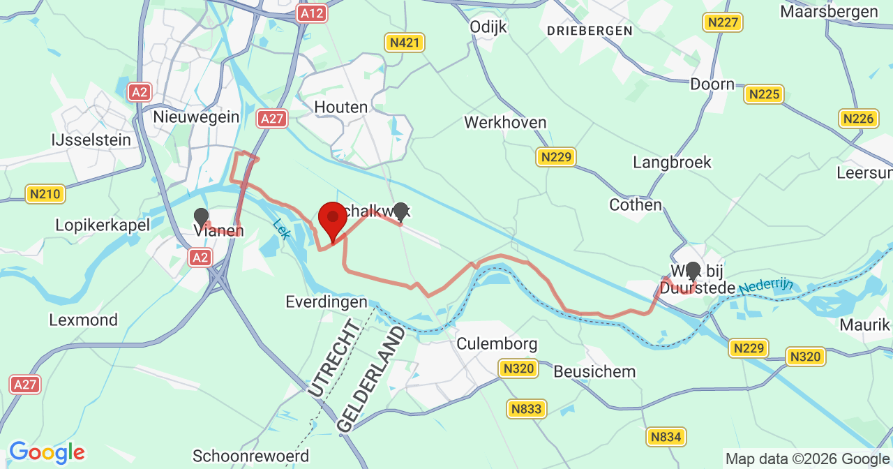 Kaart van het incident in en 't Waal met de aanrijroutes van de gealarmeerde eenheden