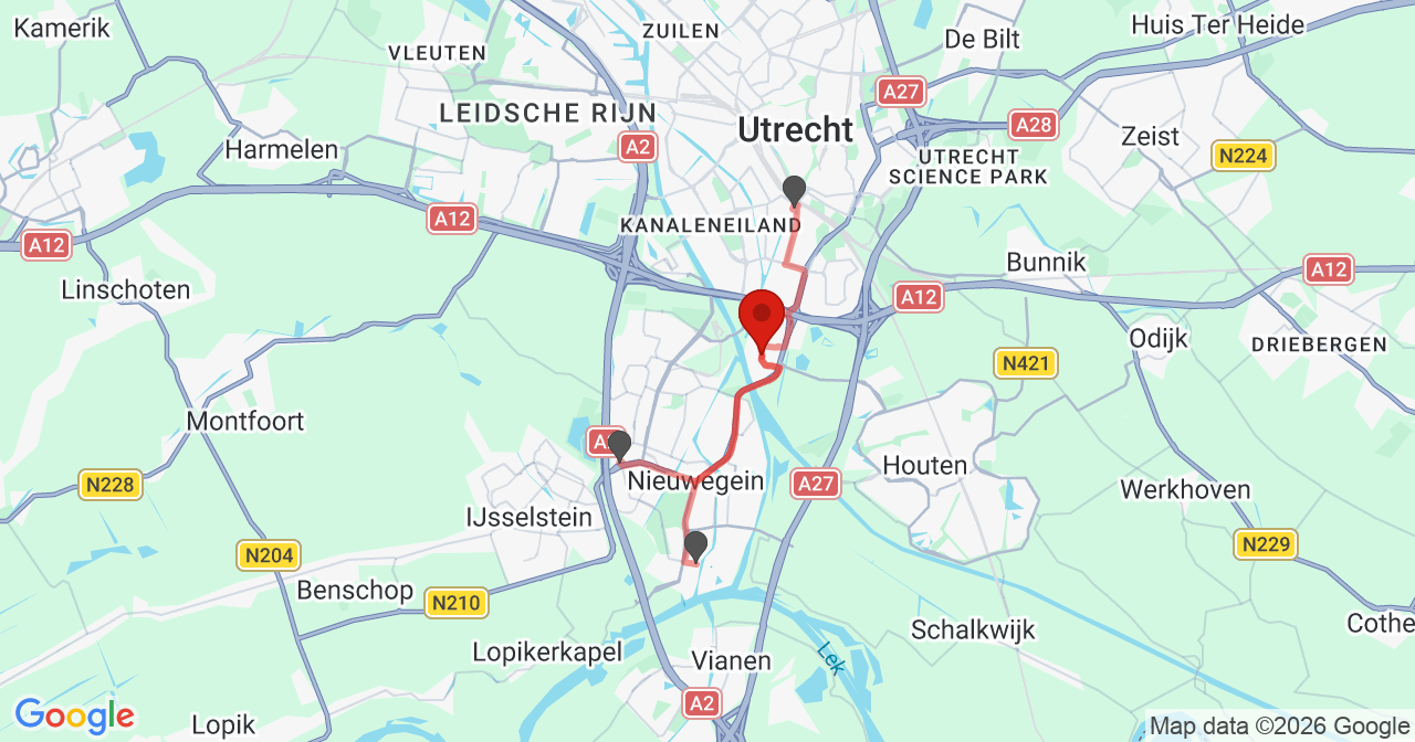 Kaart van het incident in Nieuwegein met de aanrijroutes van de gealarmeerde eenheden