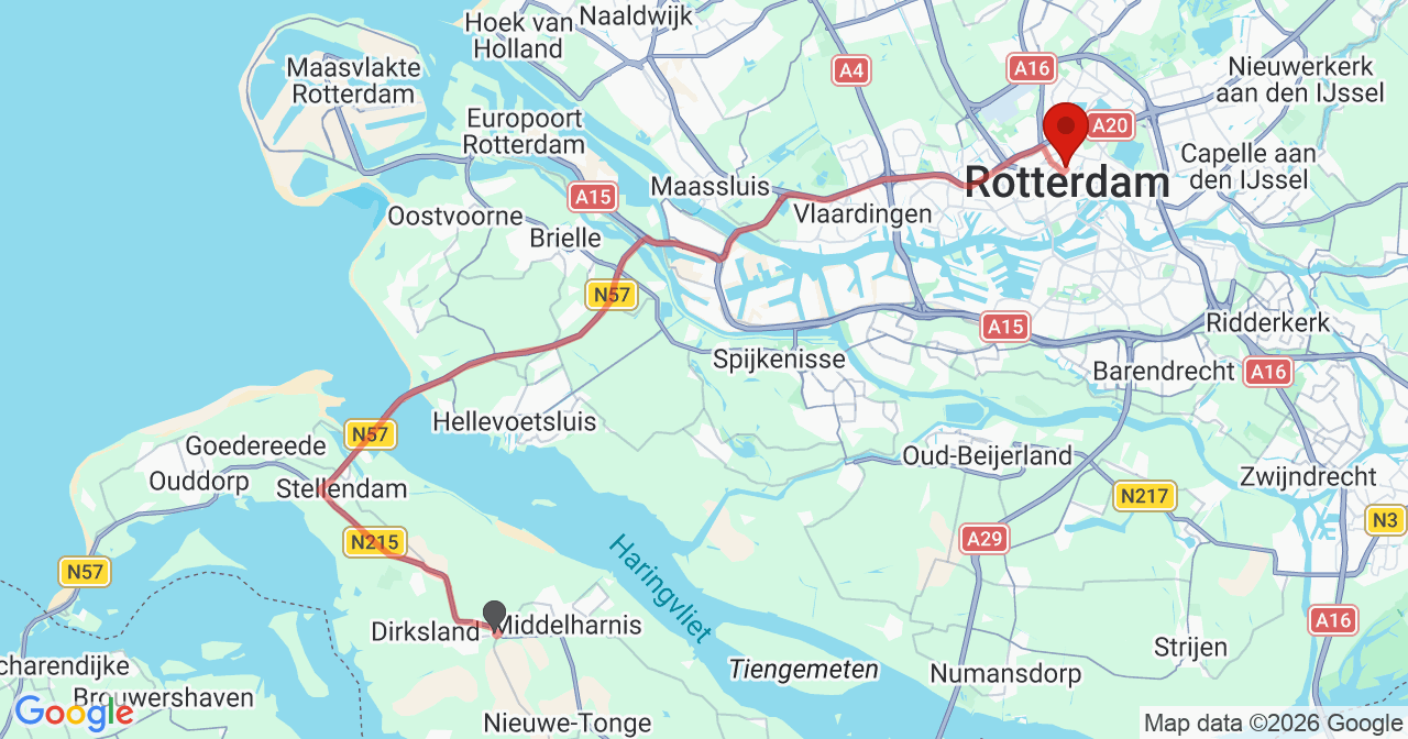 Kaart van het incident in Rotterdam met berekende routes vanaf gealarmeerde posten