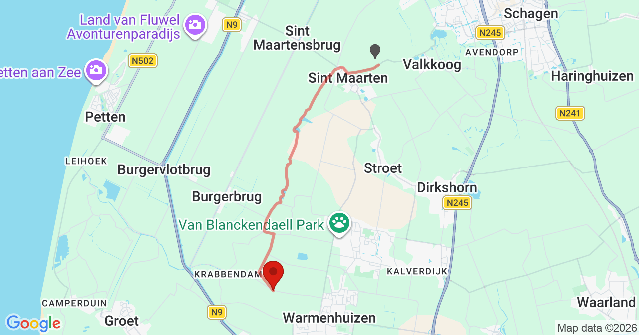 Kaart van het incident in Warmenhuizen met de aanrijroutes van de gealarmeerde eenheden