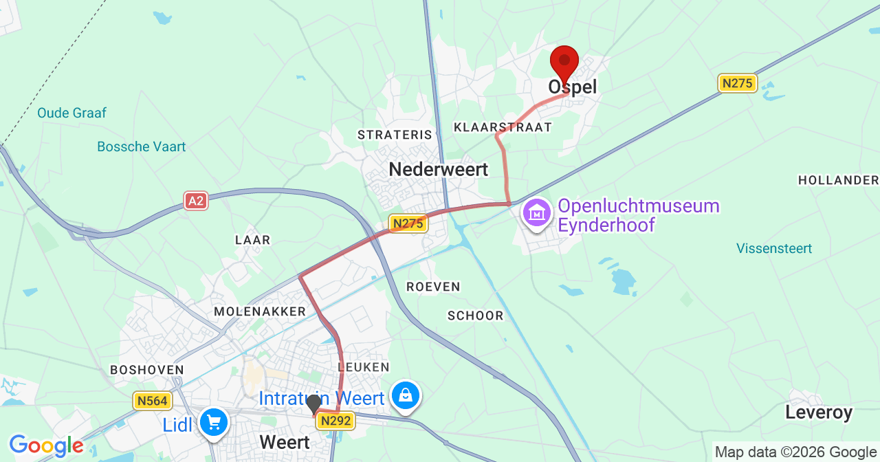 Kaart van het incident in Ospel met de aanrijroutes van de gealarmeerde eenheden