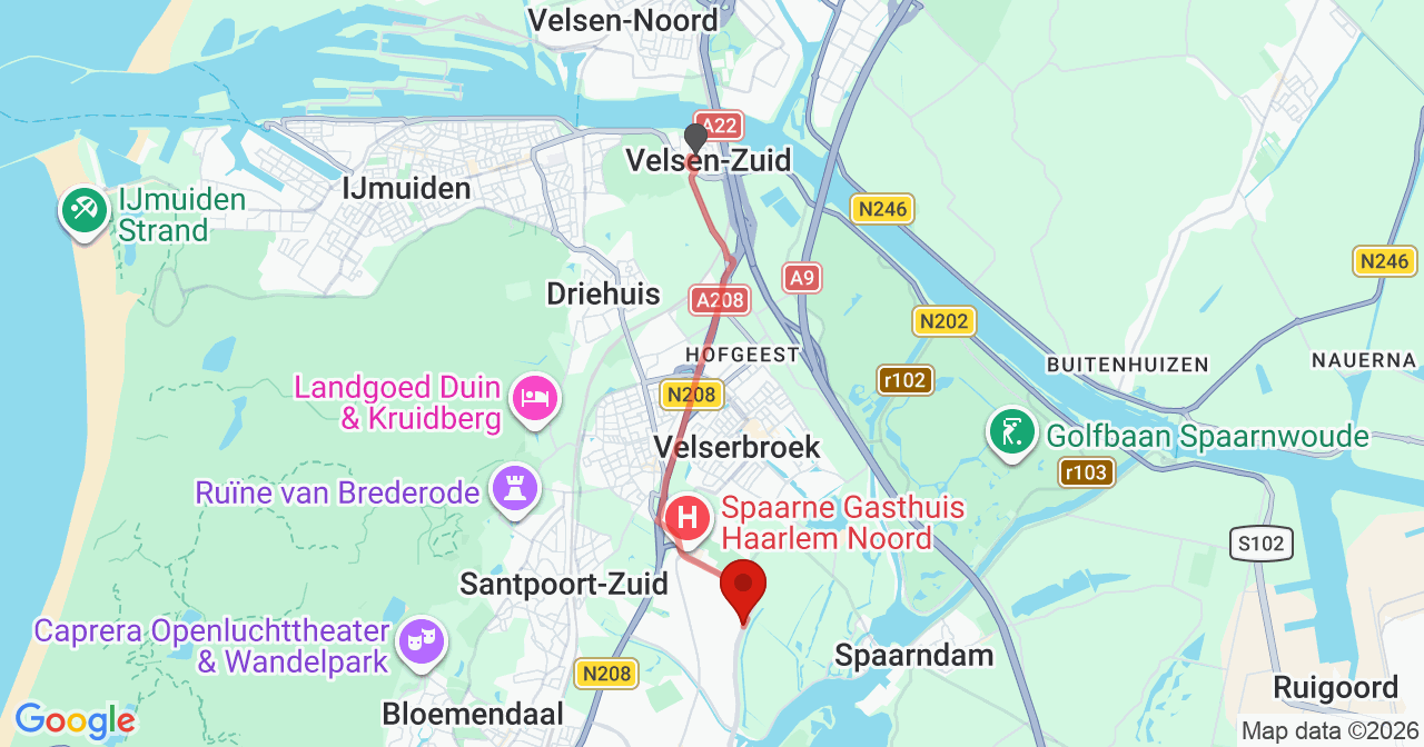 Kaart van het incident in Haarlem met berekende routes vanaf gealarmeerde posten