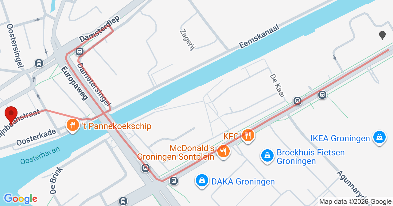 Kaart van het incident in Groningen met berekende routes vanaf gealarmeerde posten