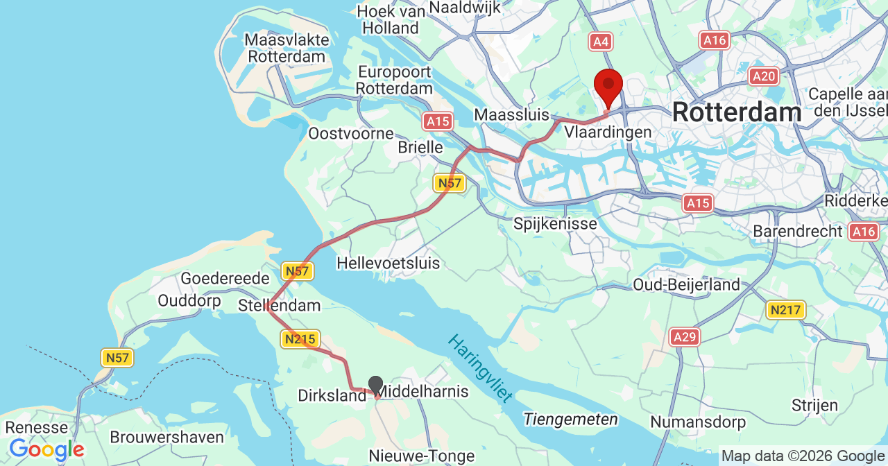 Kaart van het incident in Vlaardingen met berekende routes vanaf gealarmeerde posten