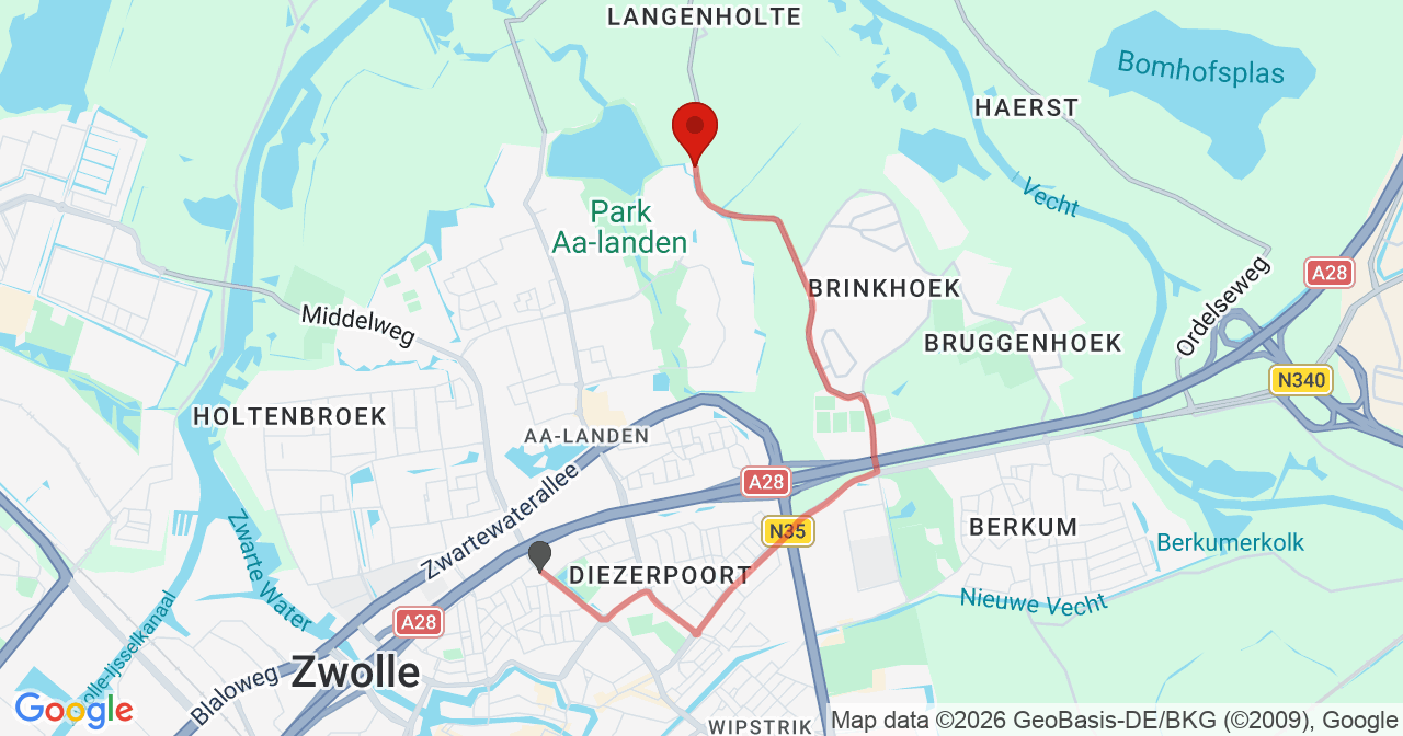 Kaart van het incident in Zwolle met berekende routes vanaf gealarmeerde posten
