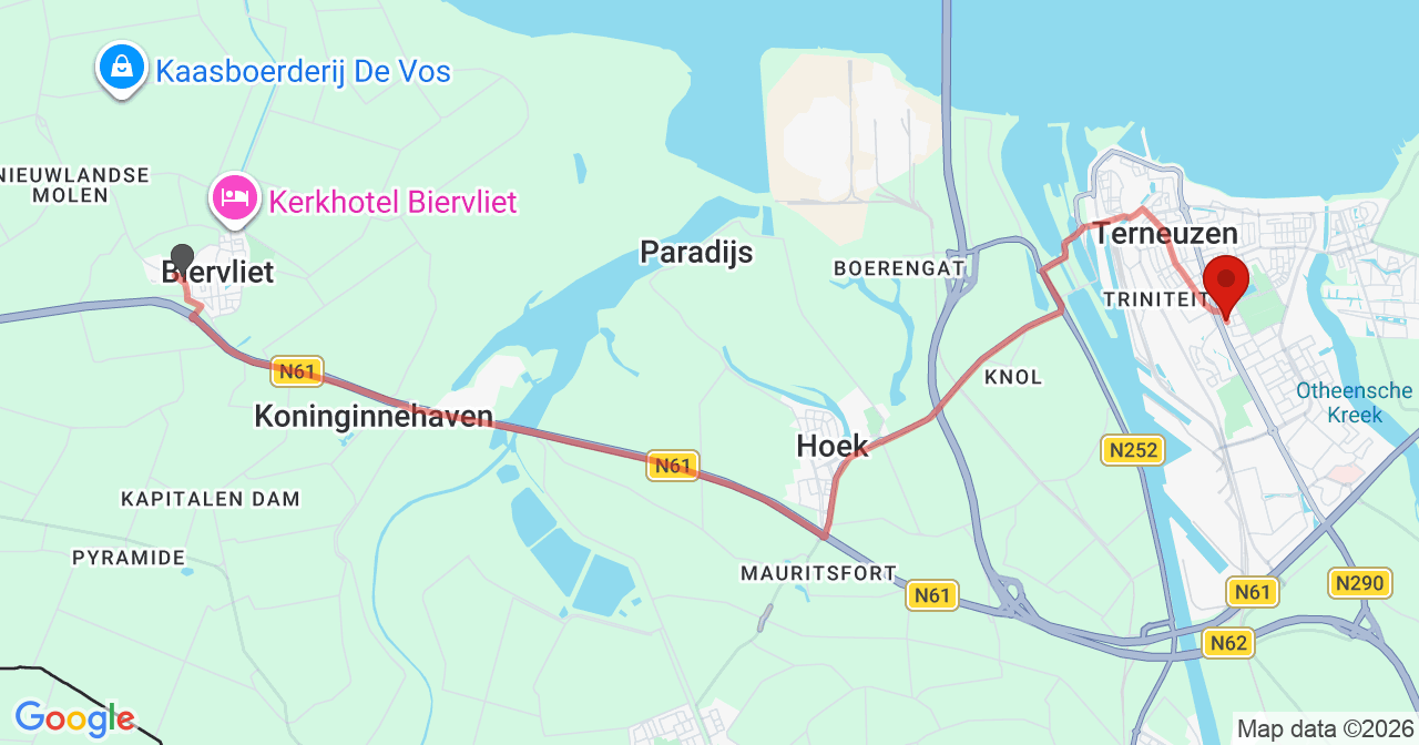 Kaart van het incident in Terneuzen met berekende routes vanaf gealarmeerde posten