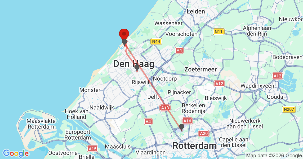 Kaart van het incident in 's-Gravenhage met de aanrijroutes van de gealarmeerde eenheden
