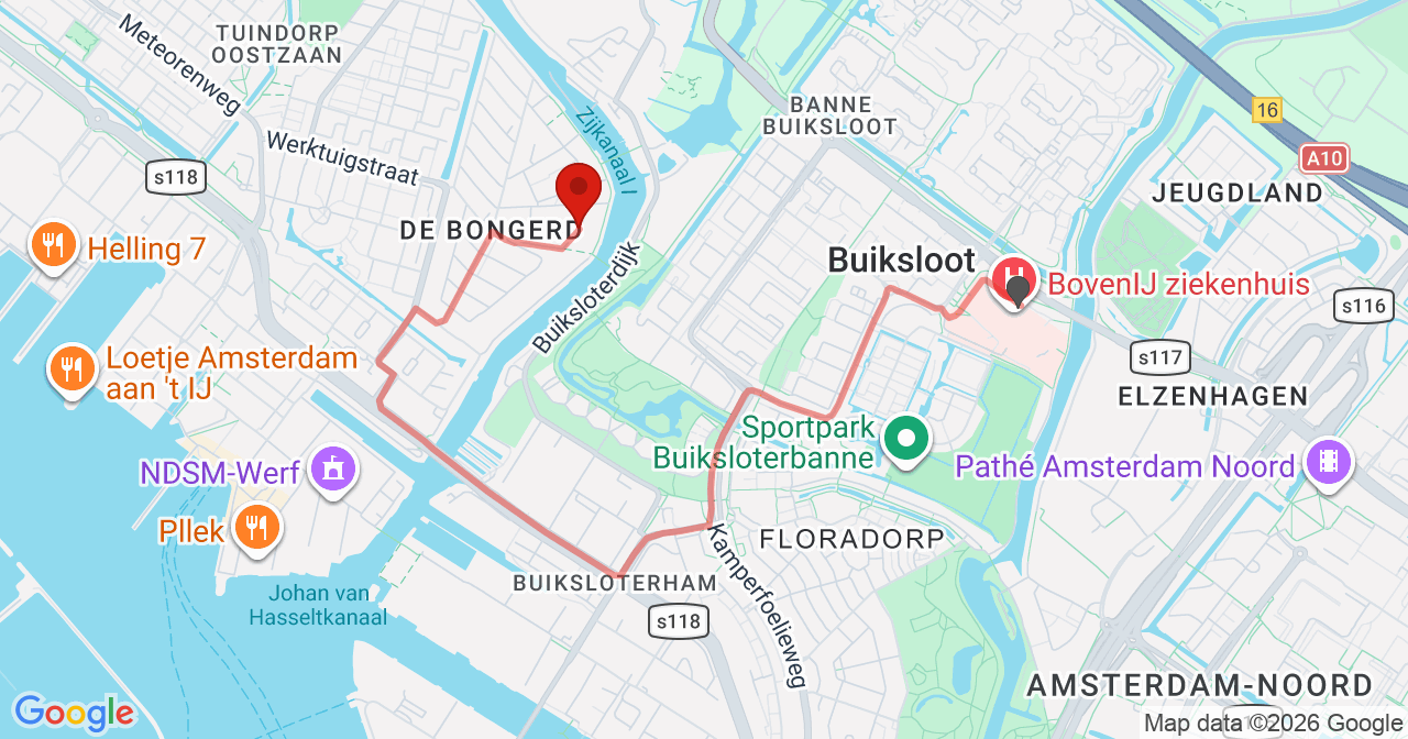 Kaart van het incident in Amsterdam met de aanrijroutes van de gealarmeerde eenheden
