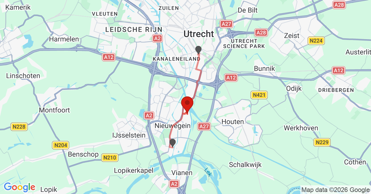 Kaart van het incident in Nieuwegein met de aanrijroutes van de gealarmeerde eenheden