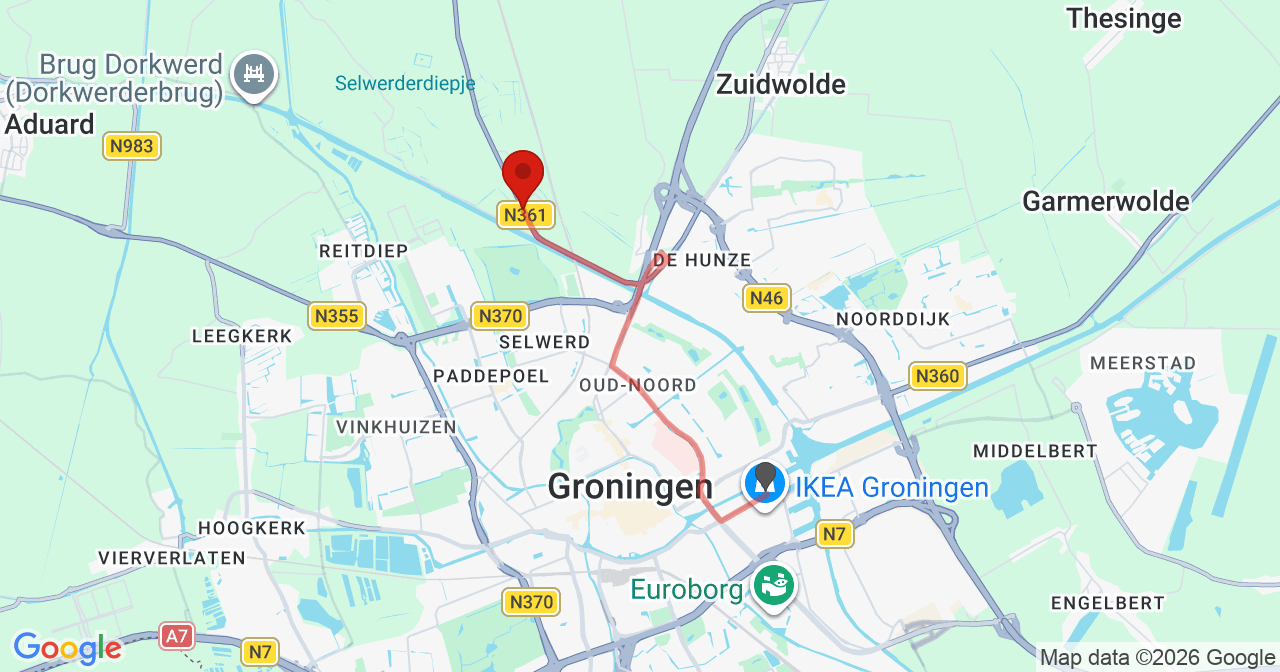 Kaart van het incident in Groningen met berekende routes vanaf gealarmeerde posten