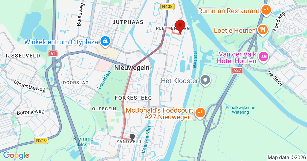 Kaart van het incident in Nieuwegein met de aanrijroutes van de gealarmeerde eenheden